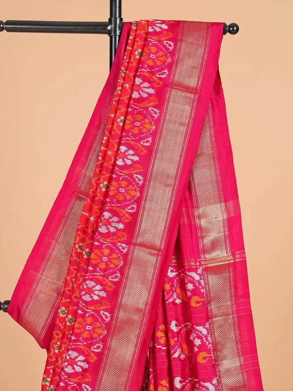 Red patola silk saree with print
