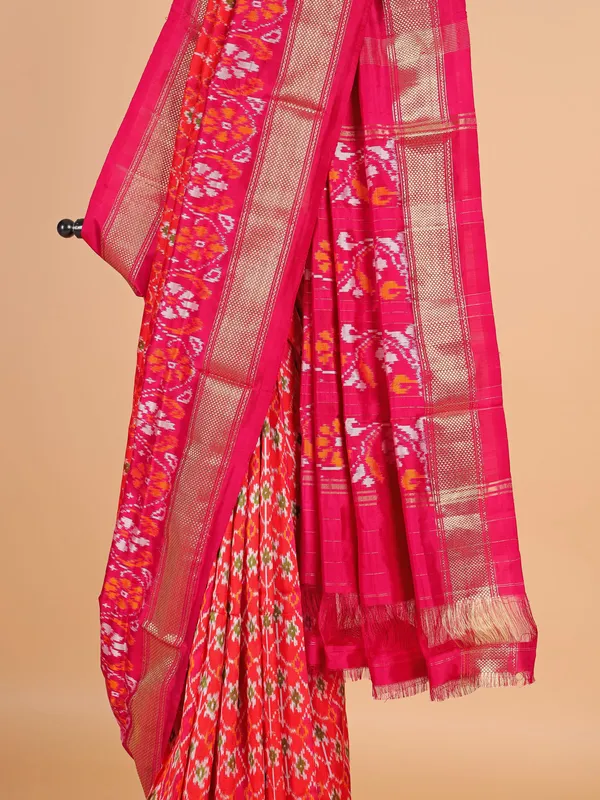 Red patola silk saree with print
