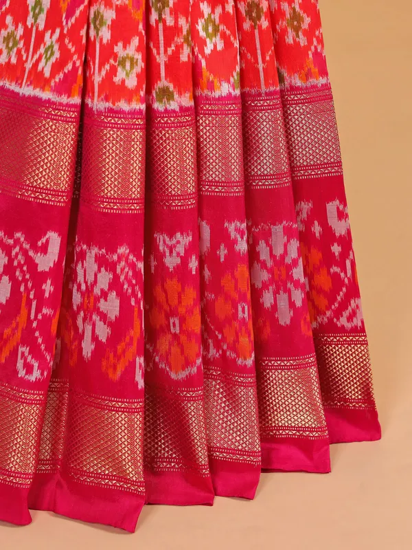 Red patola silk saree with print
