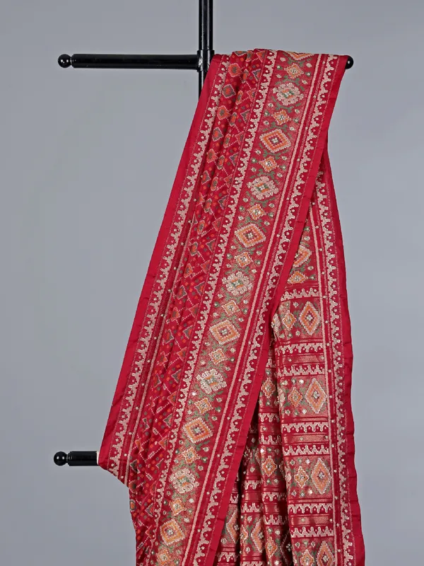 Red patola silk saree with zardosi weaving