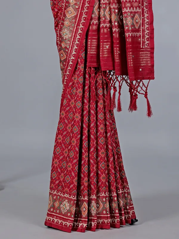 Red patola silk saree with zardosi weaving