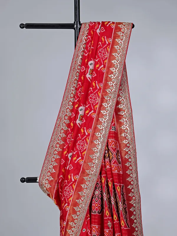Red patola silk wedding wear saree for women