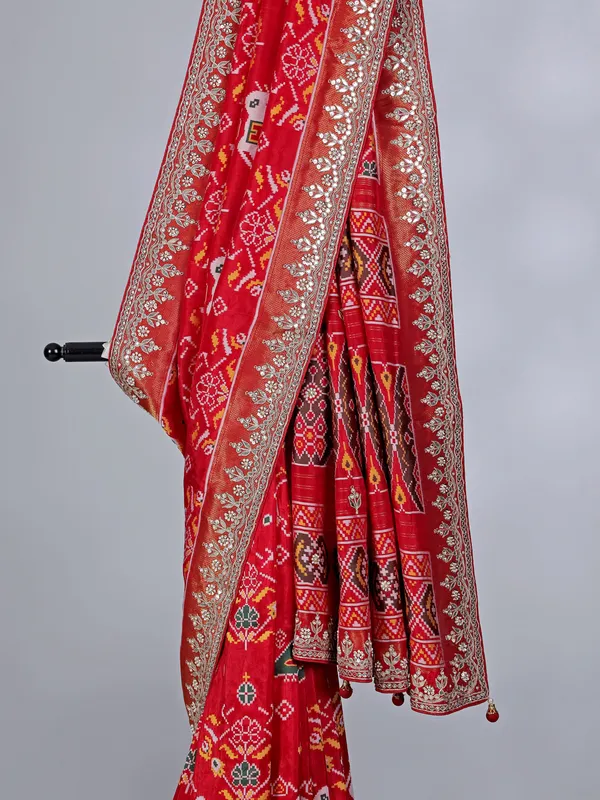 Red patola silk wedding wear saree for women