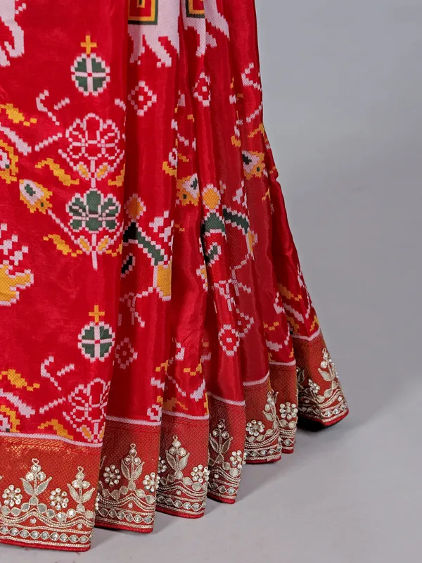 Red patola silk wedding wear saree for women