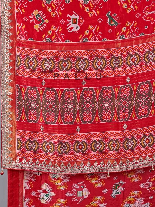 Red patola silk wedding wear saree for women