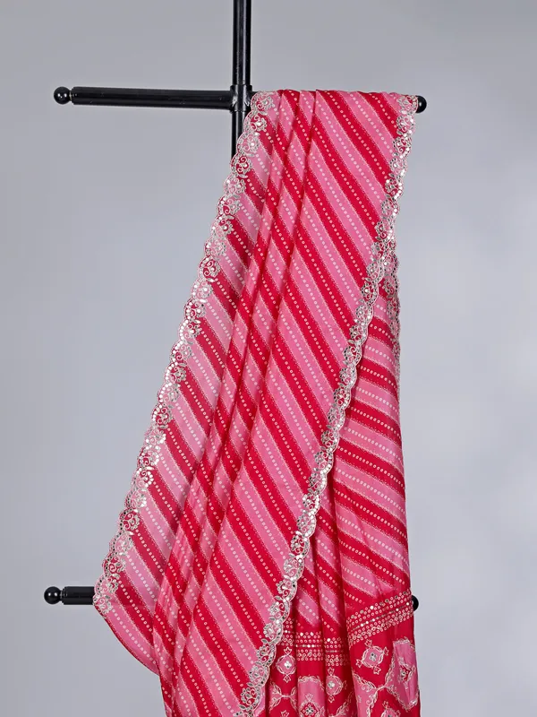 Red pink silk festival wear saree