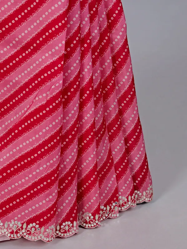 Red pink silk festival wear saree