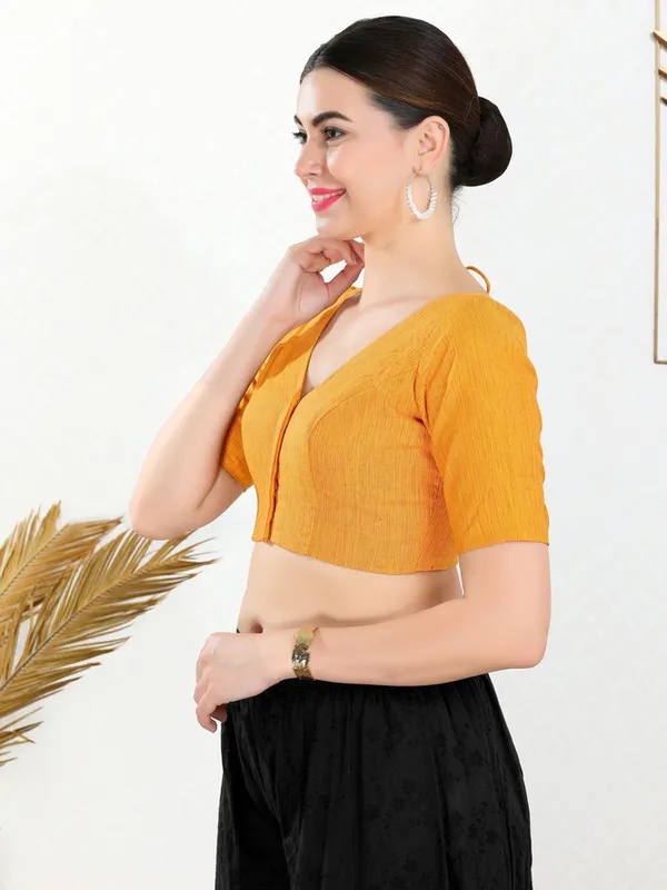 Mustard yellow plain blouse in cotton