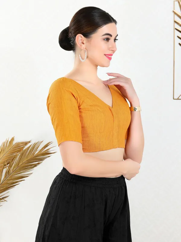 Mustard yellow plain blouse in cotton