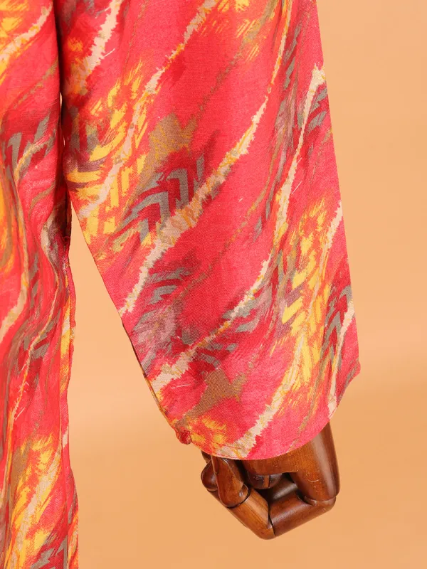 Red printed cotton kurta suit for men for festival