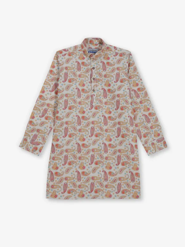 Red printed cotton silk kurta for festive