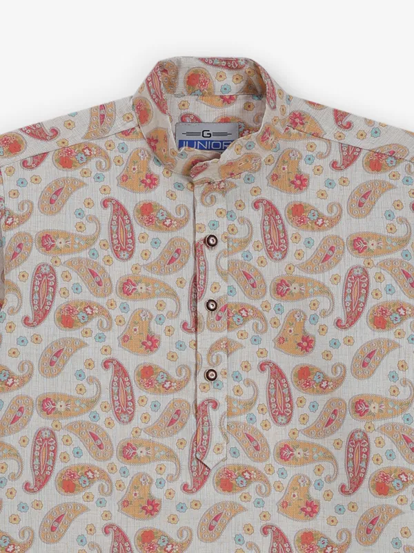 Red printed cotton silk kurta for festive