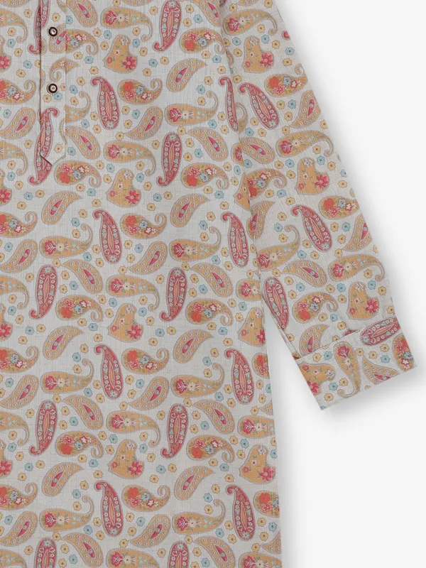 Red printed cotton silk kurta for festive