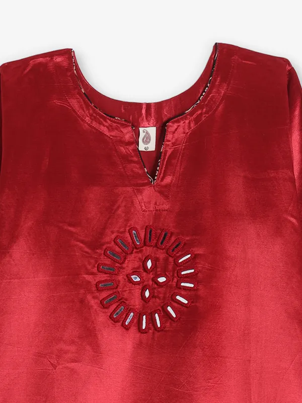 Red printed cotton silk kurti for women