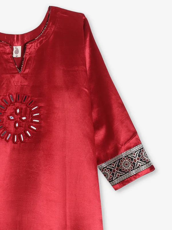 Red printed cotton silk kurti for women