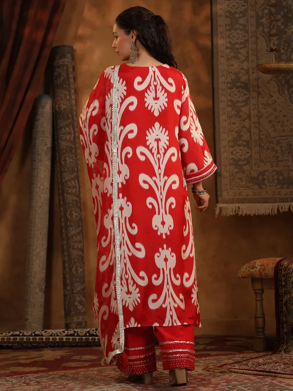 Red printed cotton silk kurti set