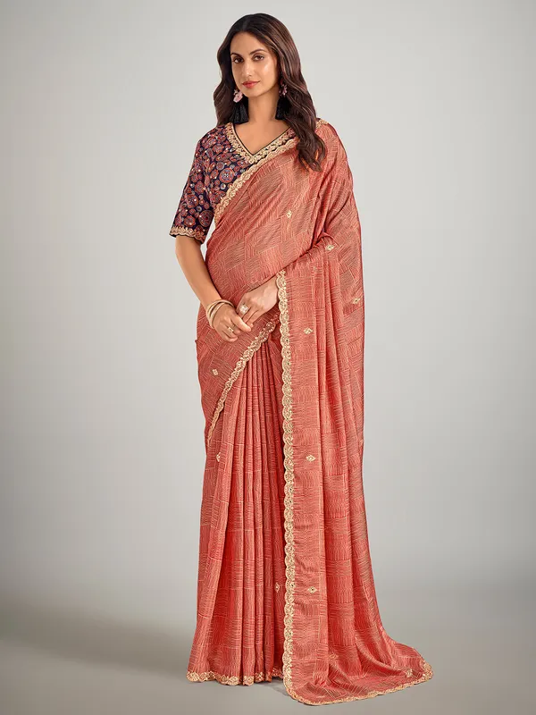 Red printed crepe silk party wear saree