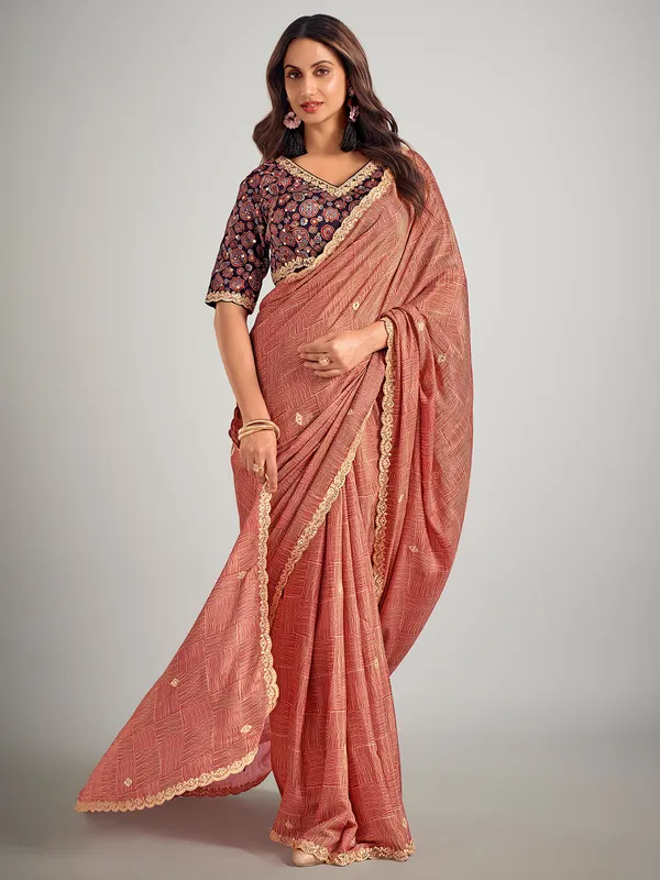Red printed crepe silk party wear saree