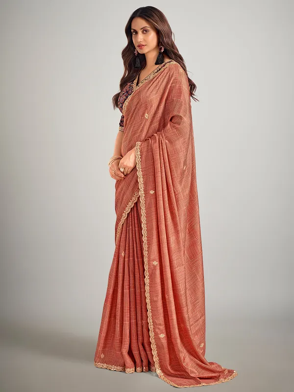 Red printed crepe silk party wear saree