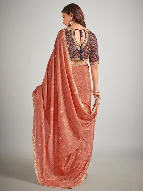 Red printed crepe silk party wear saree