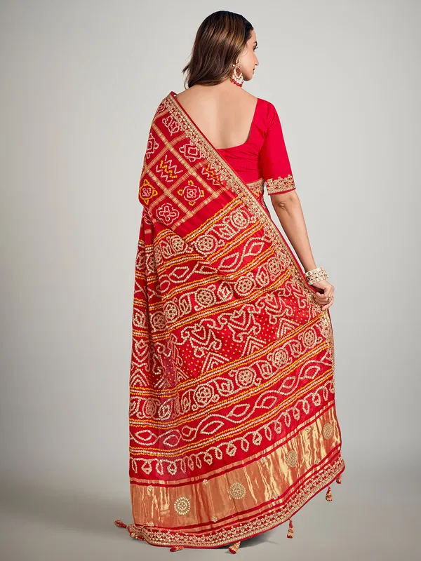 Red printed gajji silk saree for wedding