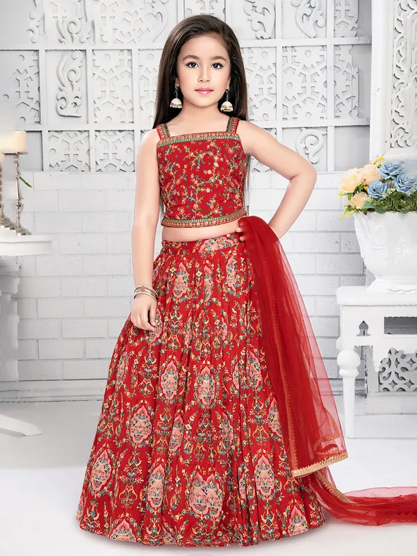 Red printed georgette girls lehenga choli