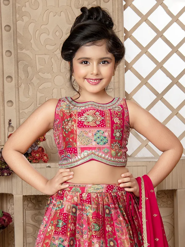 Red printed lehenga choli with silk