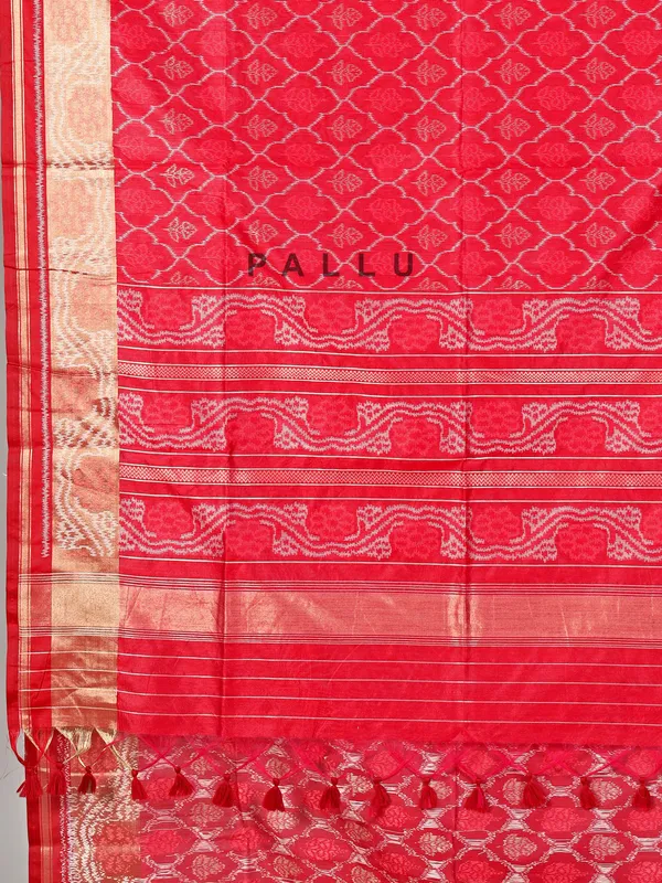 Red printed semi cotton silk saree for women