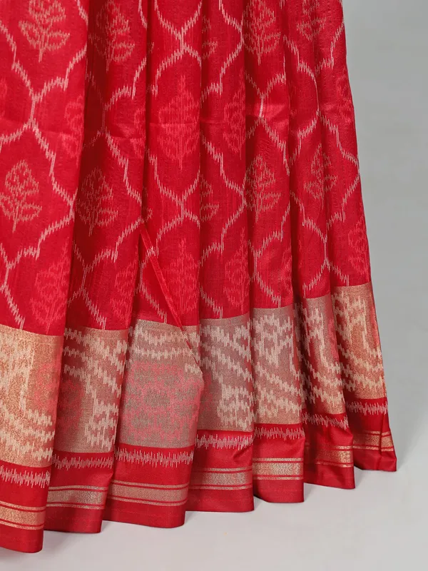 Red printed semi cotton silk saree for women