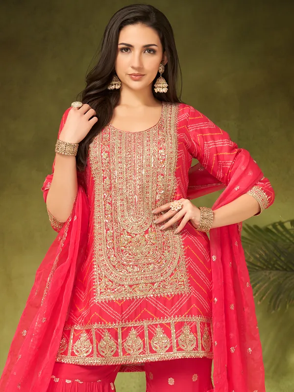 Red printed sharara suit for wedding wear