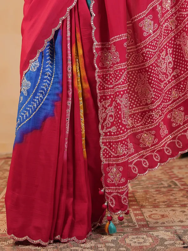 Red printed silk festive occasion saree