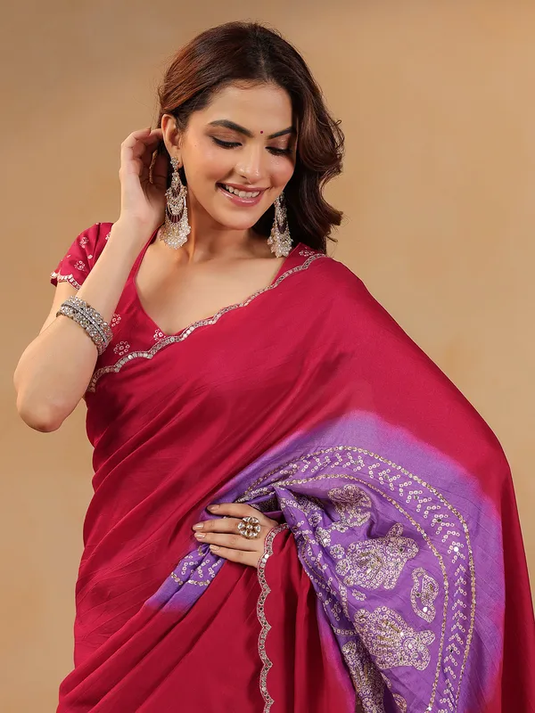 Red printed silk festive occasion saree