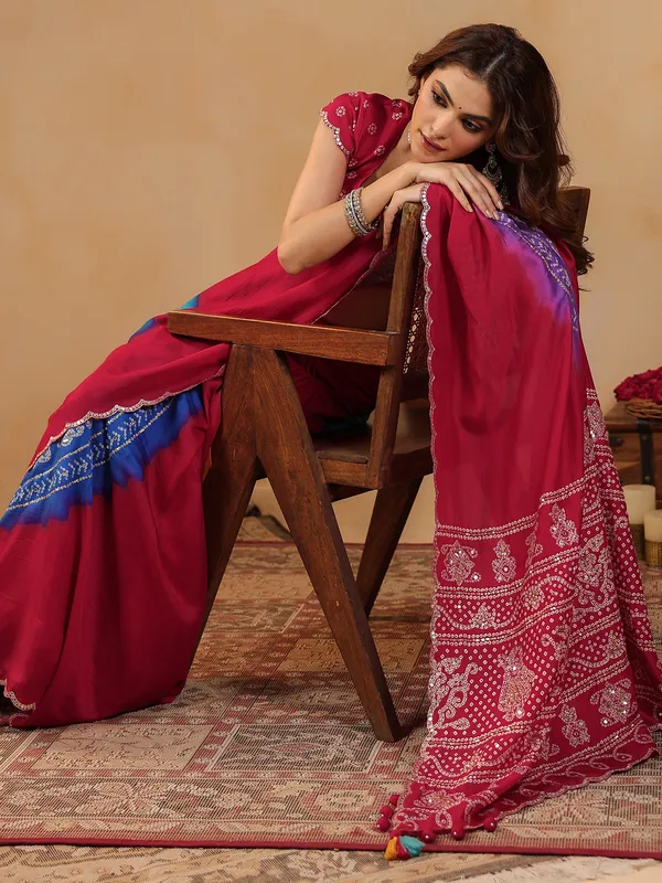 Red printed silk festive occasion saree
