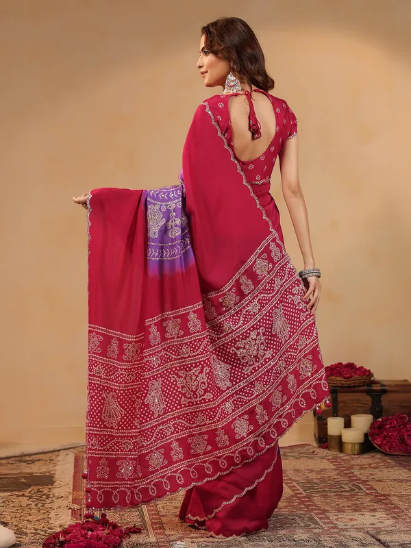 Red printed silk festive occasion saree