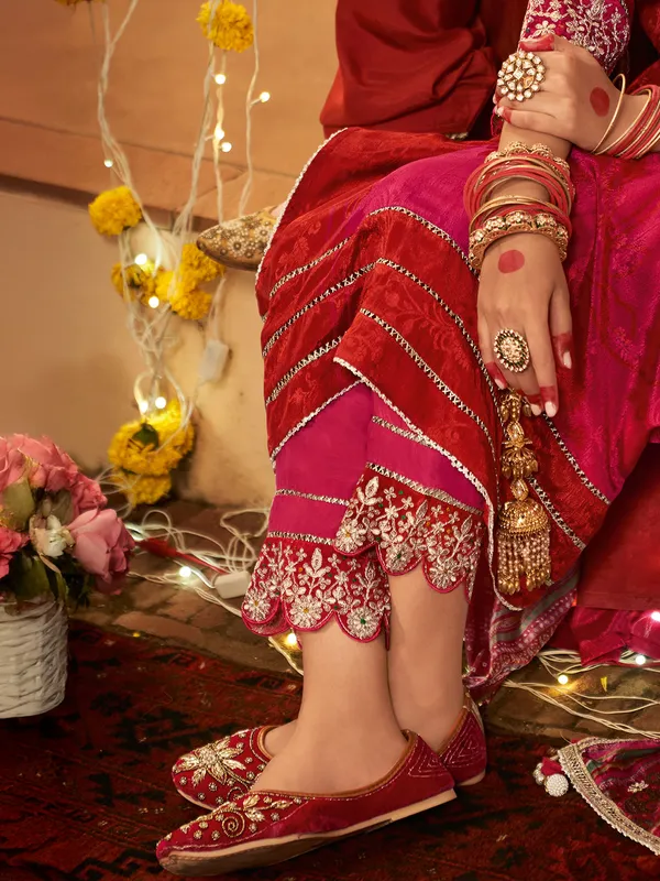 Red printed silk festive wear salwar suit