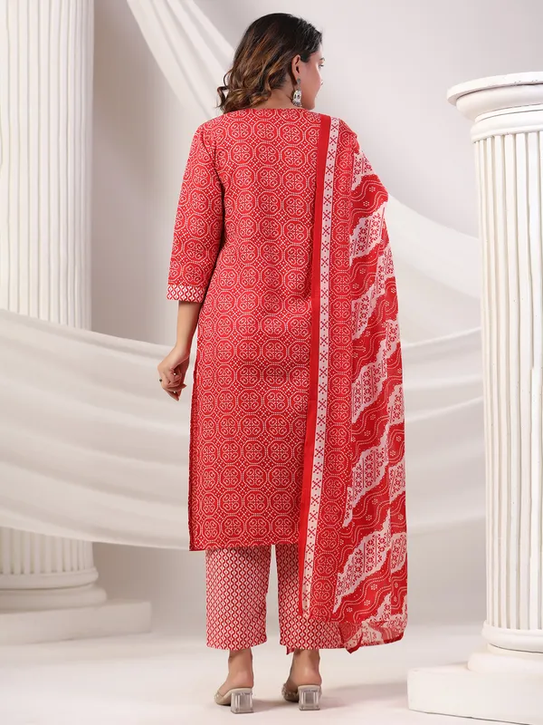 Red printed silk kurti set for festive