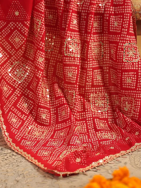 Red printed silk saree for festive wear