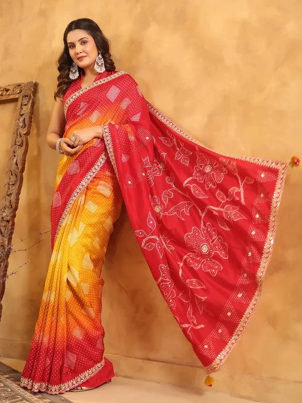 Red printed silk saree for wedding celebrations