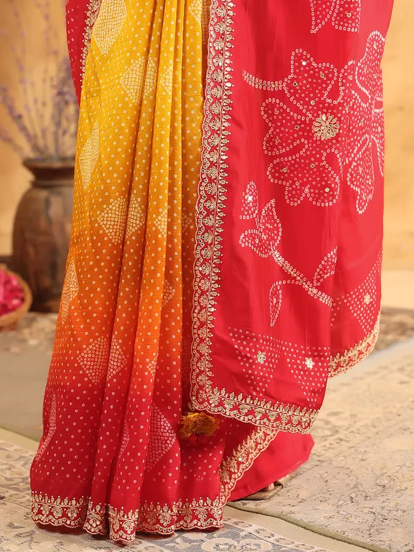 Red printed silk saree for wedding celebrations