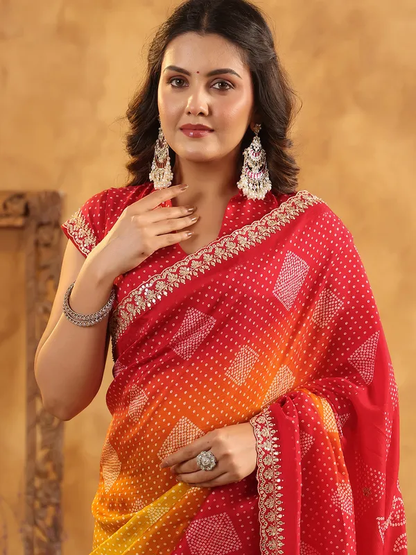 Red printed silk saree for wedding celebrations