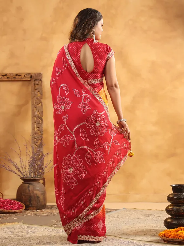 Red printed silk saree for wedding celebrations