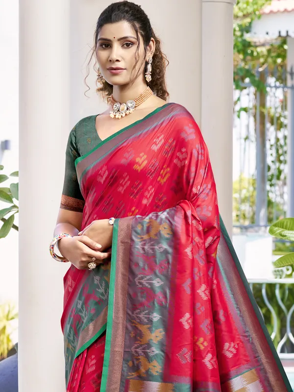 Red printed silk saree with elegance
