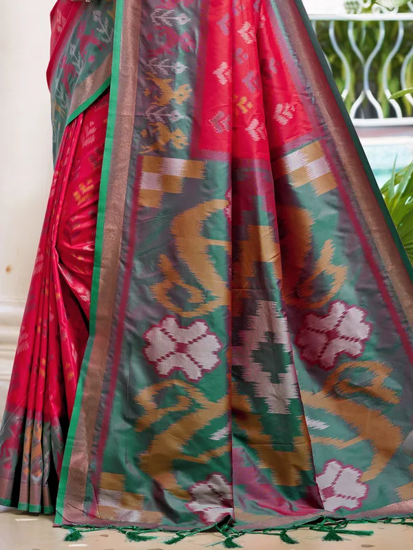 Red printed silk saree with elegance