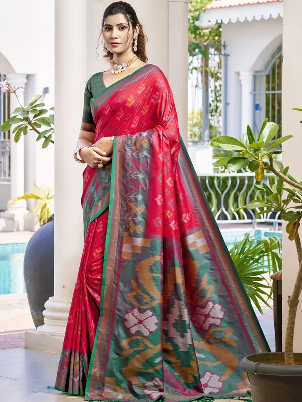 Red printed silk saree with elegance