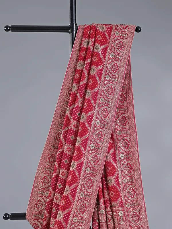 Red printed silk wedding wear saree