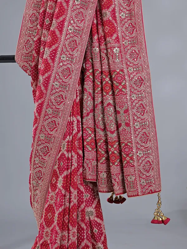 Red printed silk wedding wear saree