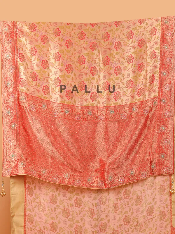 Red printed wedding saree in dola silk