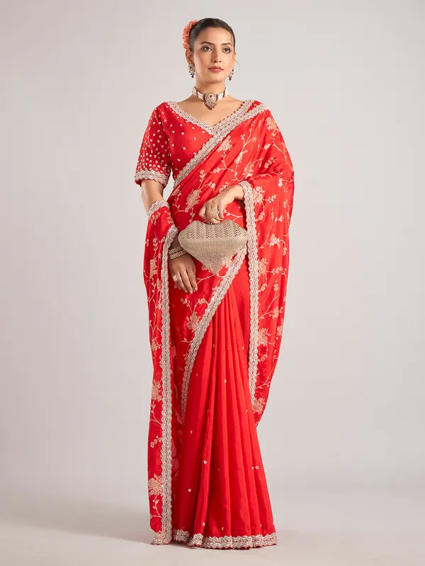 Red pure dola silk wedding wear saree