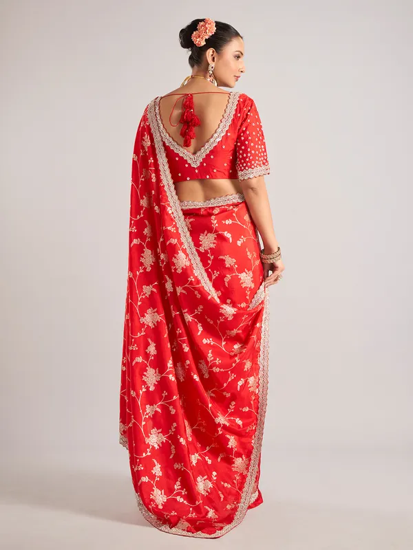 Red pure dola silk wedding wear saree