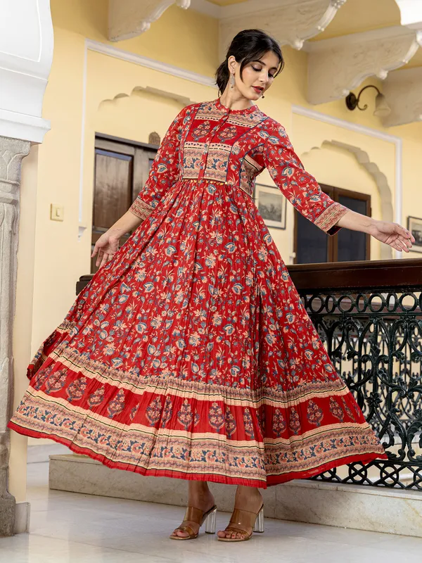 Red radiance stand collar kurti for women